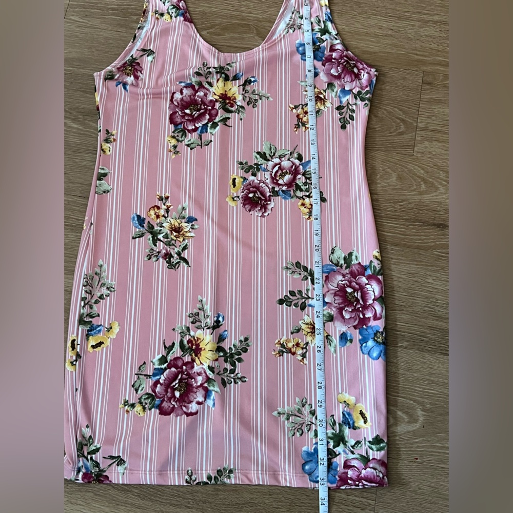 Pink Floral Striped Sleeveless Dress, size M - Picture 7 of 7